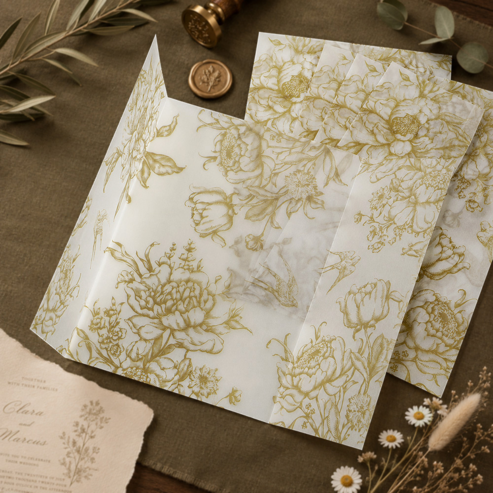 Wedding Envelopes - 20/50pcs 단색 꽃무늬 벨럼 랩, 빈티지