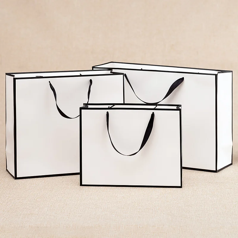 10pcs 선물 포장 흰색 종이 가방 검은 테두리 쇼핑 - Wedding Supply Shops 리뷰 및 가격