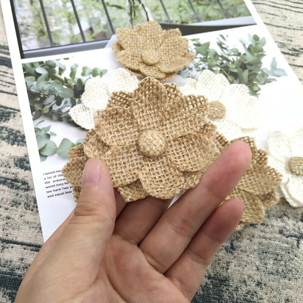 10pcs 수제 천연 황마 삼베 헤센 꽃 DIY 공예  - Wedding Supply Rentals 리뷰 및 가격